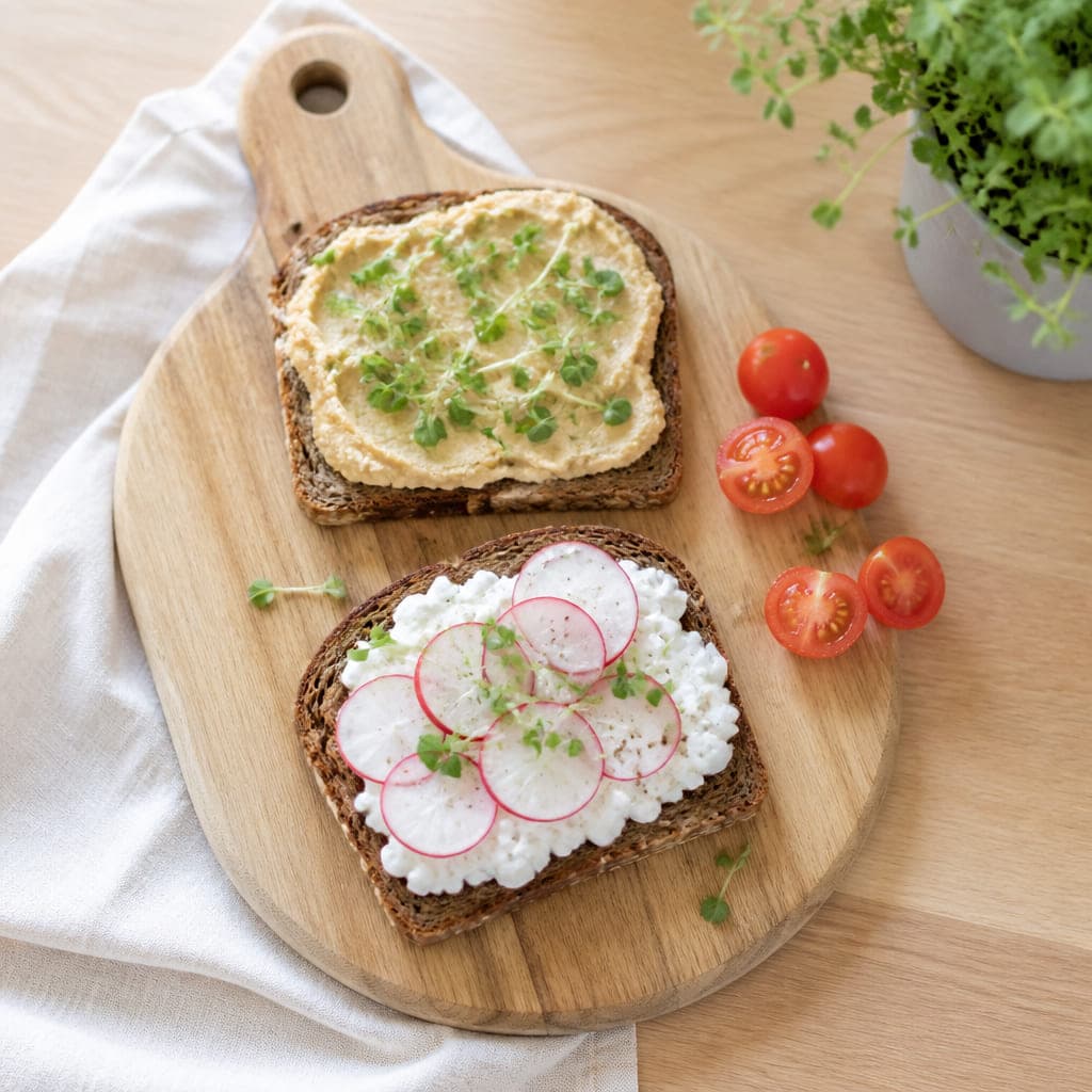 Vollkornbrot mit zwei Aufstrichen